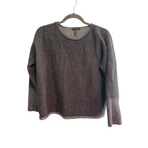 Eileen Fisher Sweater Womens Large Gray Cashmere Merino Wool Boxy Crewneck Knit